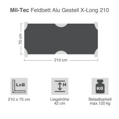 Feldbett Alu Gestell m. Tragetasche X-Long 210
