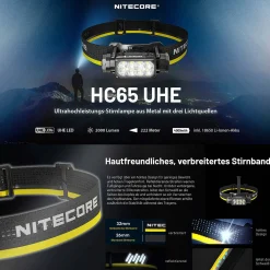 LED Kopflampe HC65 UHE - 2000 Lumen - 3 Lichtquellen