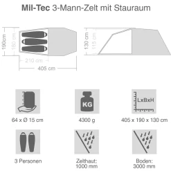 3-Mann-Zelt mit Stauraum